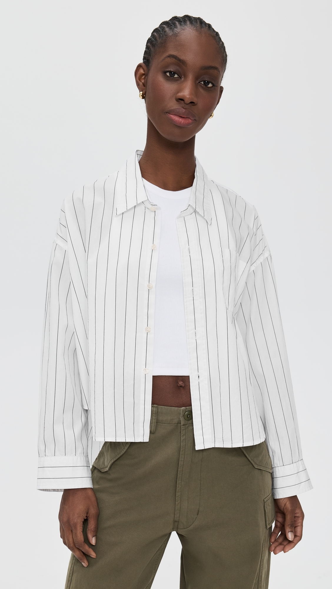 Cropped Shirt Ecru/Black Wide Pinstripe