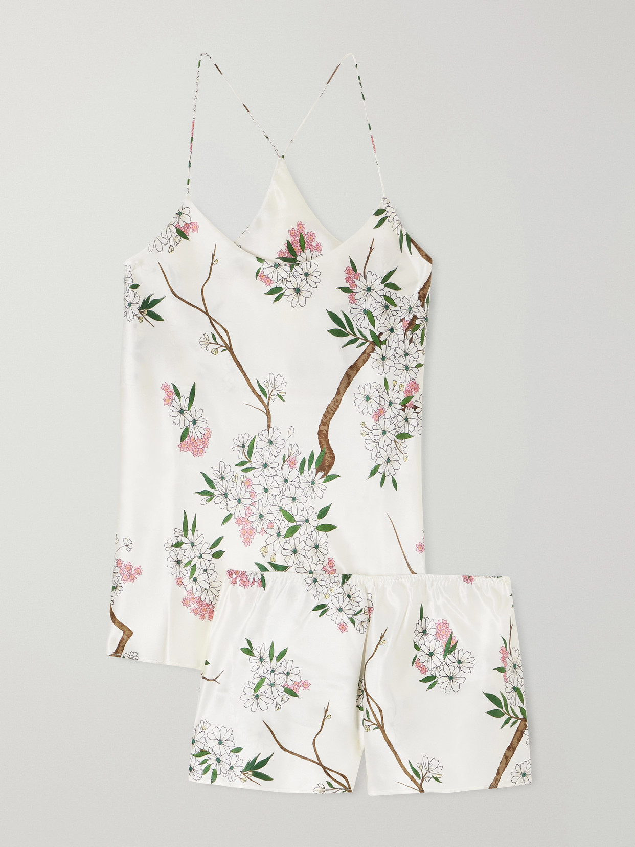 Bella Floral-print Silk-satin Pajama Set - White