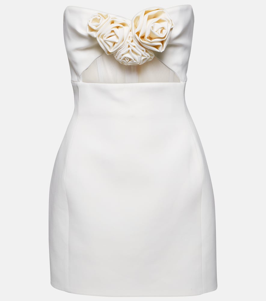 Floral-appliqué wool minidress