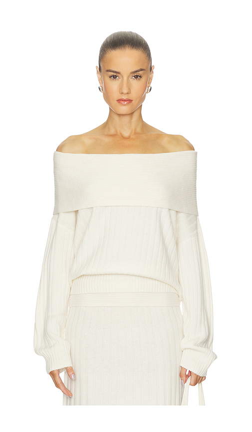 NAADAM Premium Cashmino Ribbed Draped Top in White. M also in L