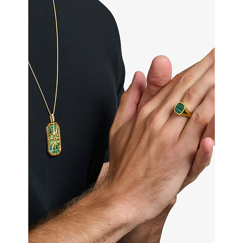 Womens Green Classic 18ct Yellow Gold-plated Sterling Silver and Malachite Signet Ring U