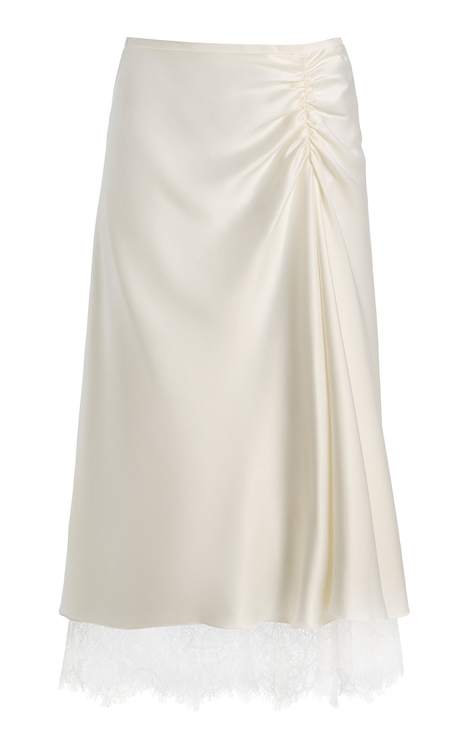 Klara Lace-Trimmed Satin Midi Skirt - Moda Operandi