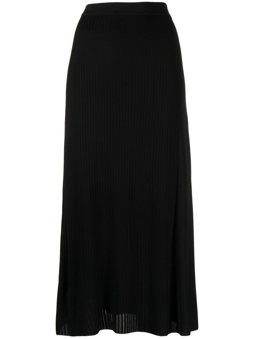 Ribbed-knit A-line skirt - Black