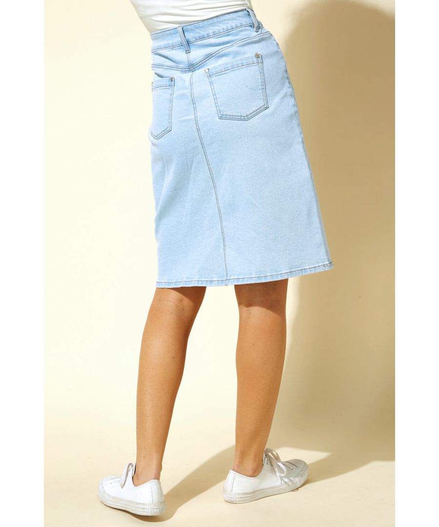 Roman Womens Cotton Denim Stretch Skirt - Sky Blue