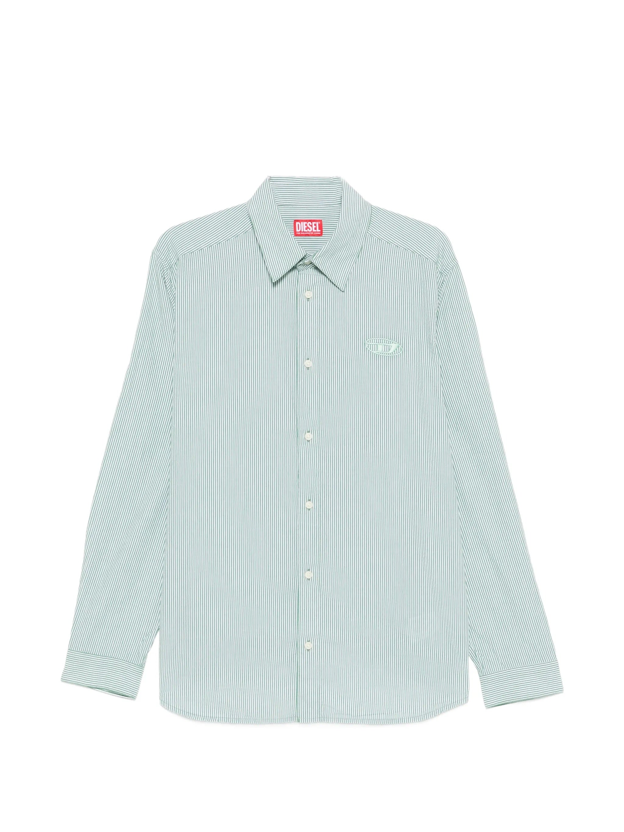 Striped Cotton Shirt with Embroidered Oval D & Button Closure