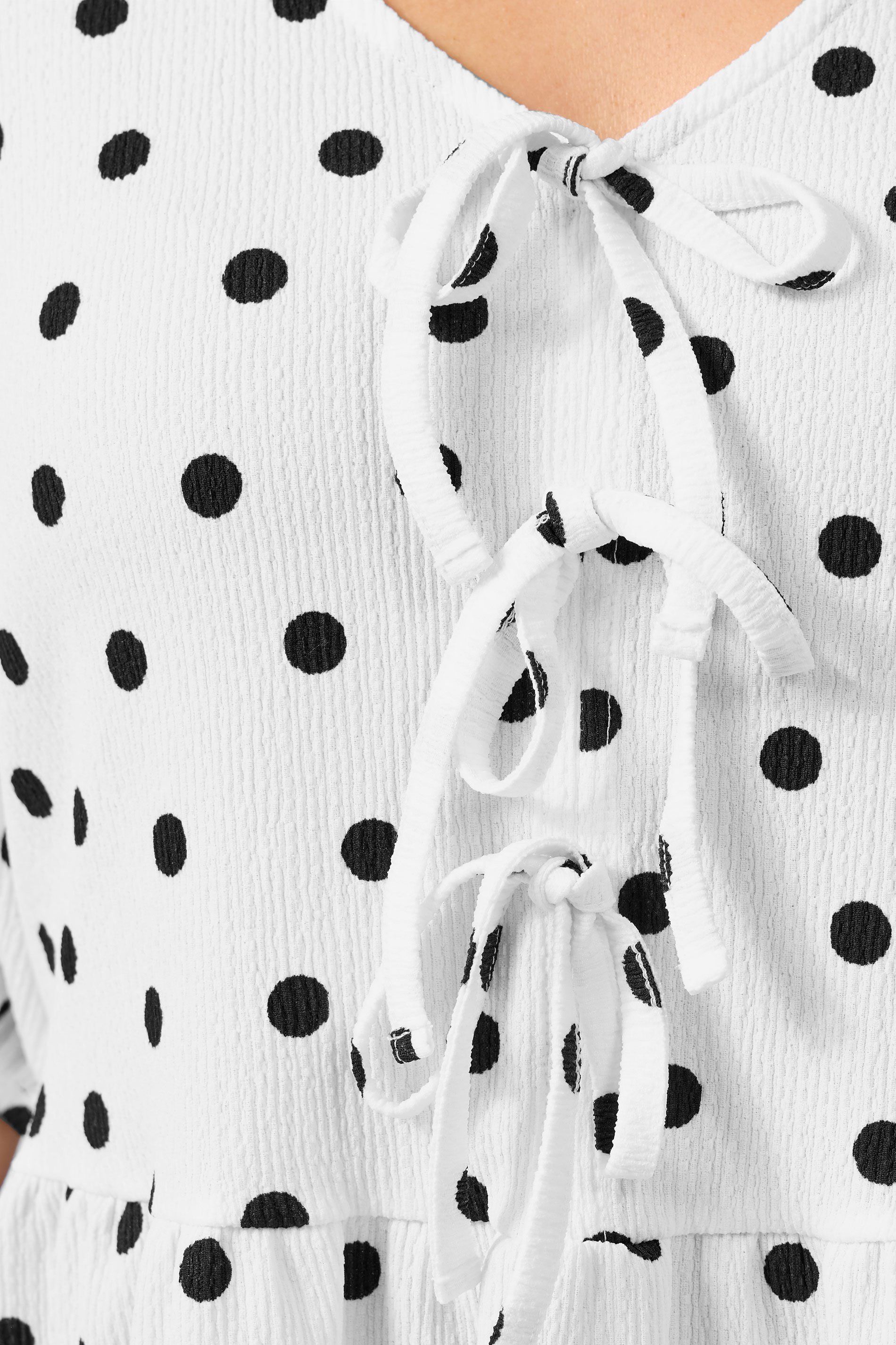 Yours Polka Dot Bow Front Peplum Top In White
