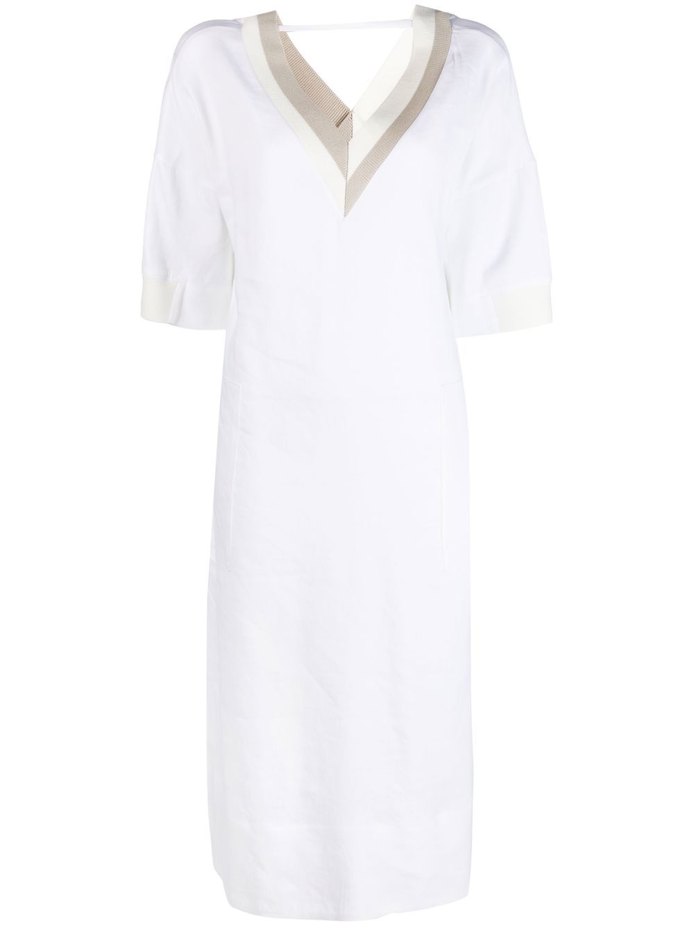 V-neck linen-blend midi dress - White