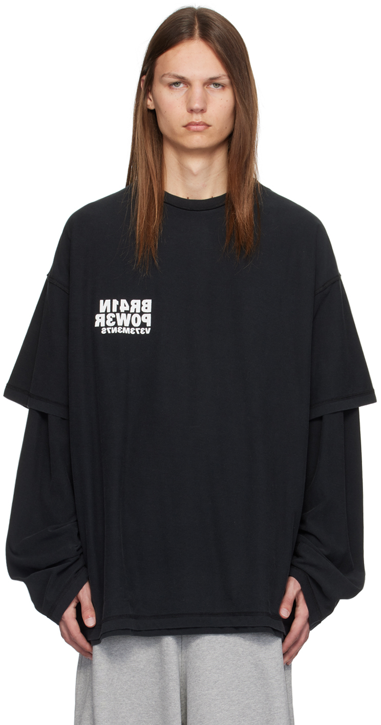 VETEMENTS Black Brainpower Inside-Out Layered T-Shirt