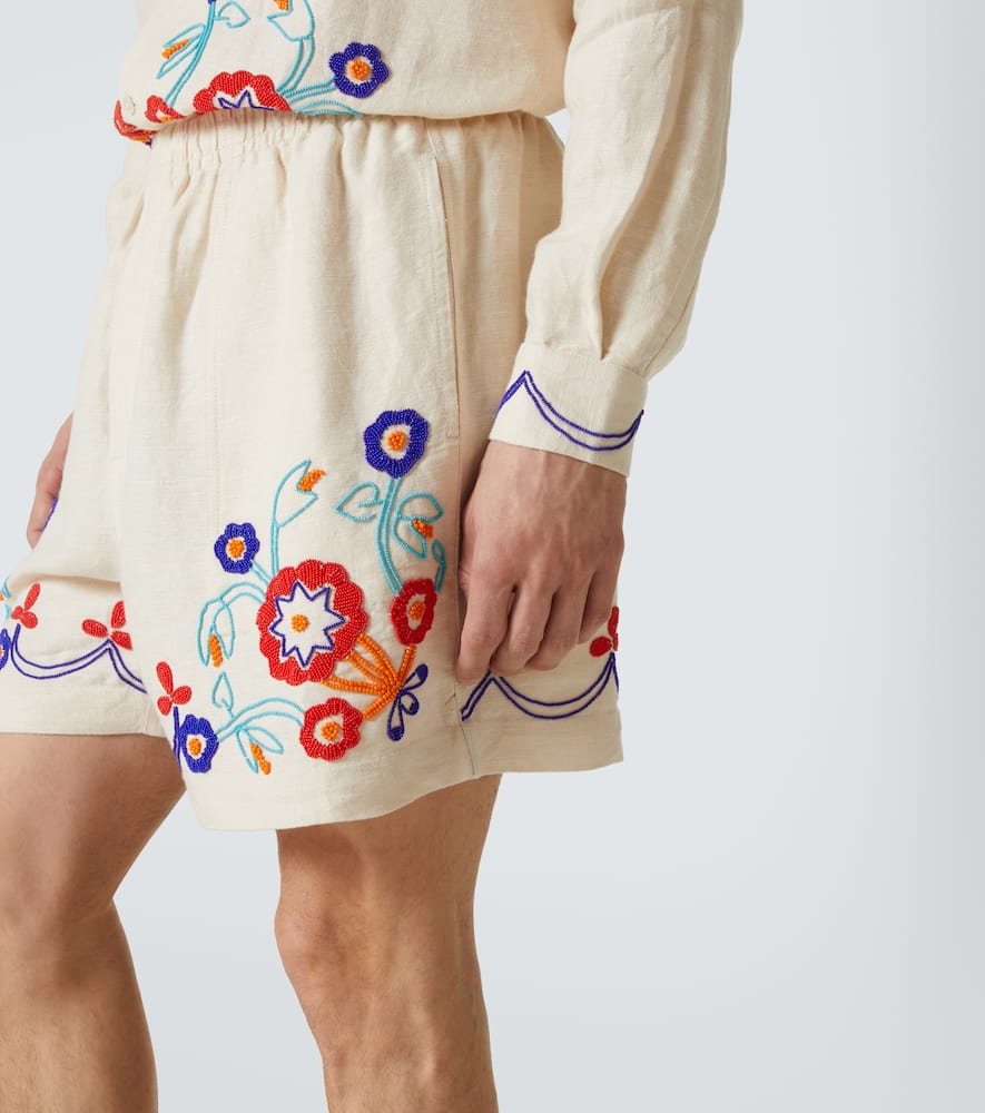 Bode Garden Party beaded linen shorts