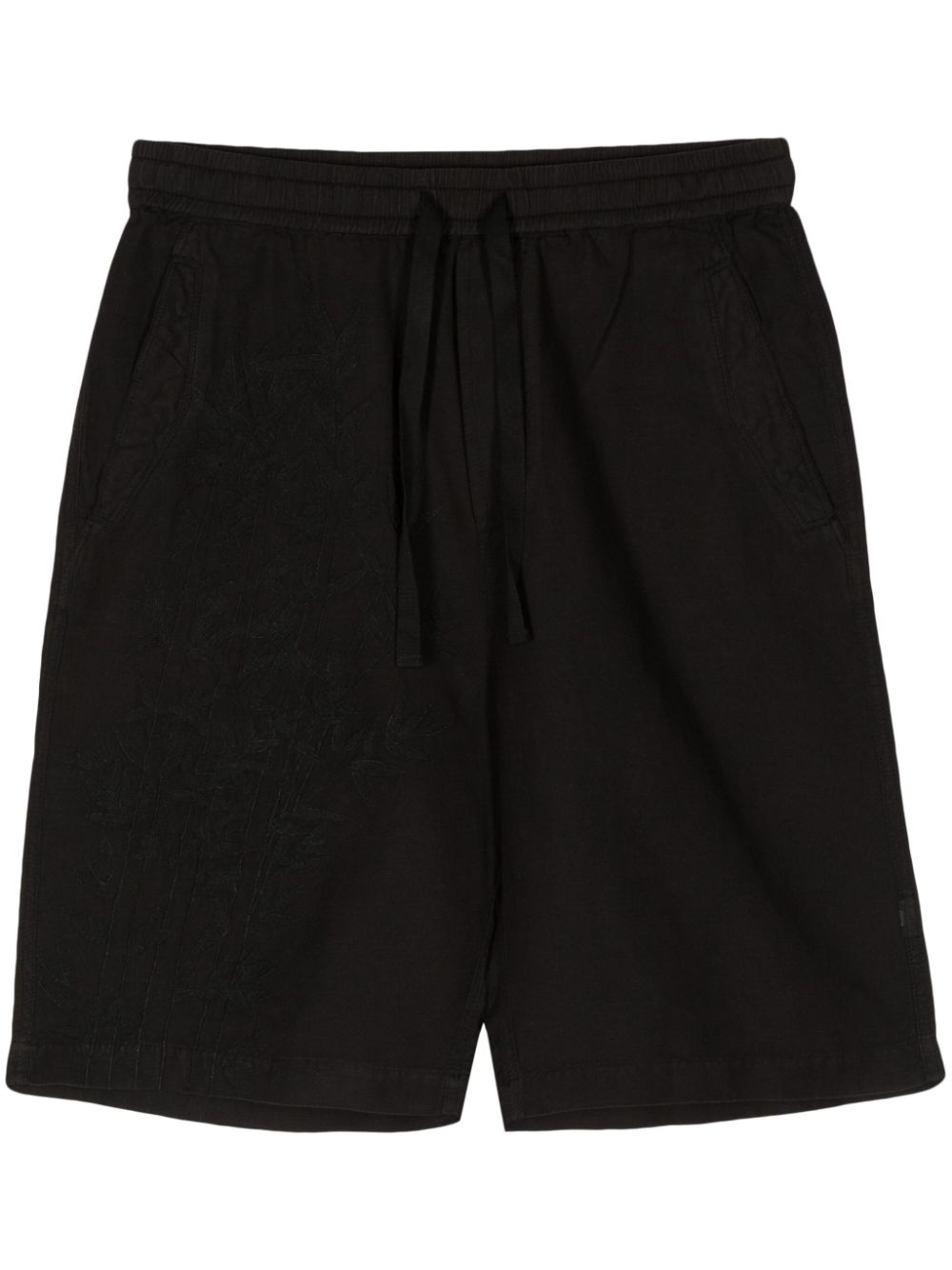Embroidered-motif hemp deck shorts - Black