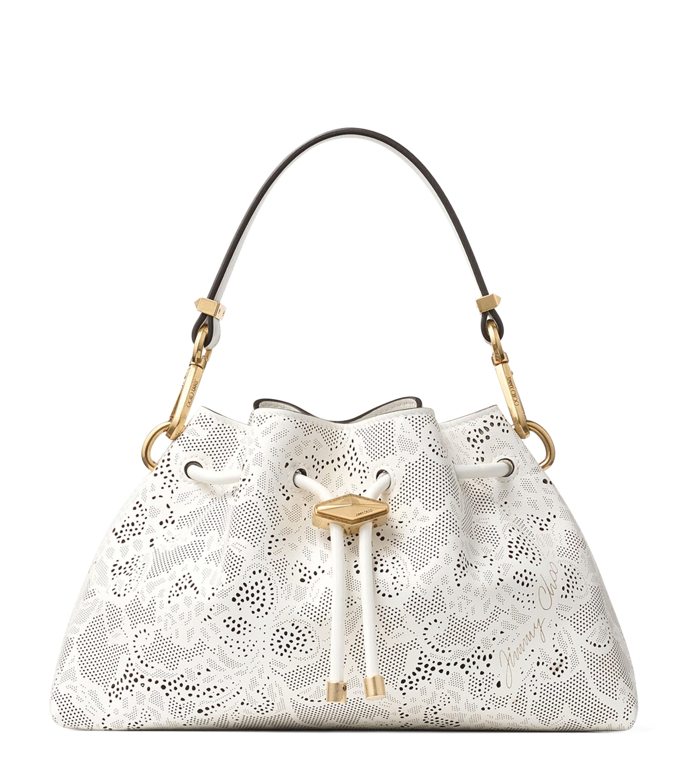 Small Perforated Leather Cinch Shoulder Bag