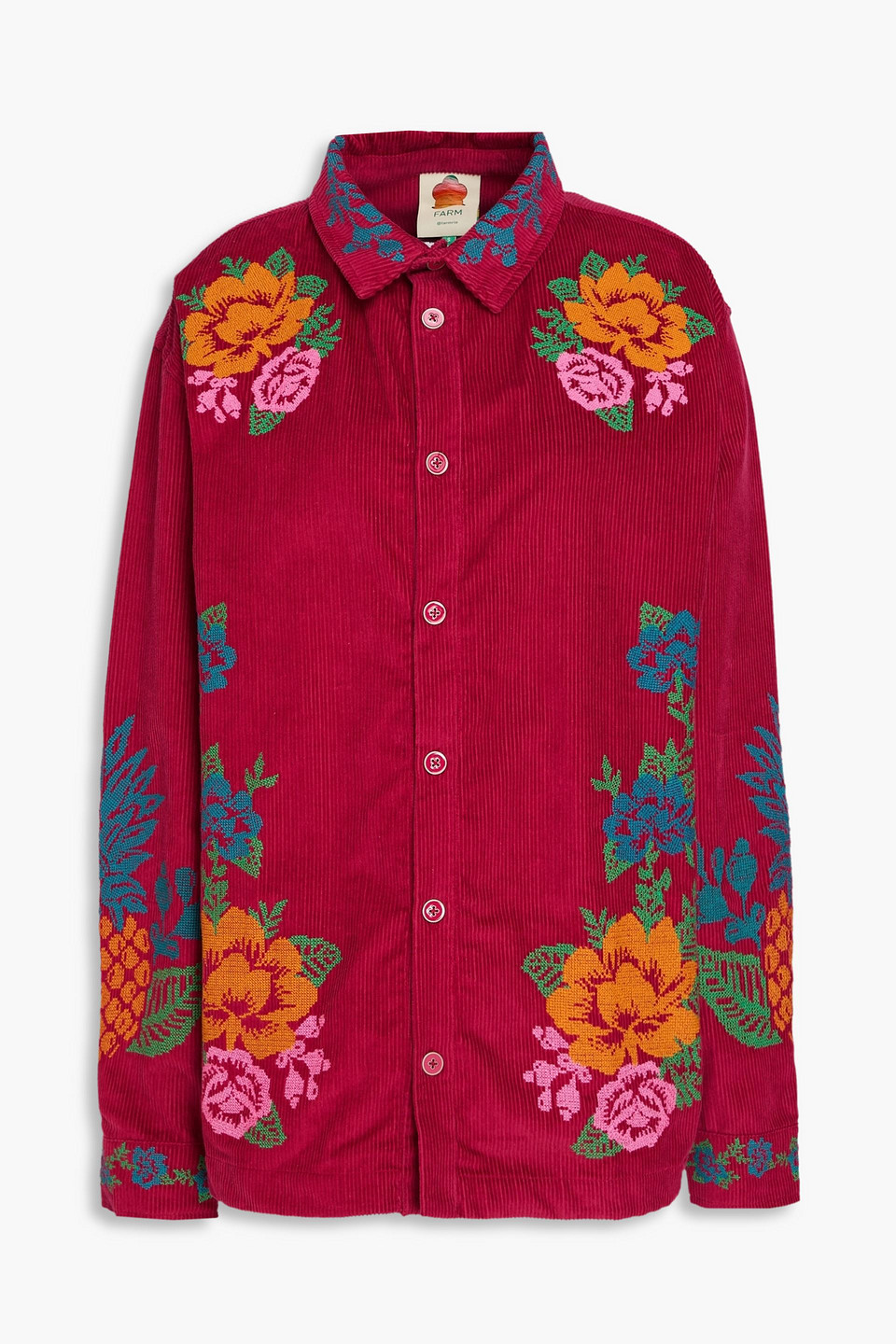 Embroidered cotton-corduroy shirt - Red - L