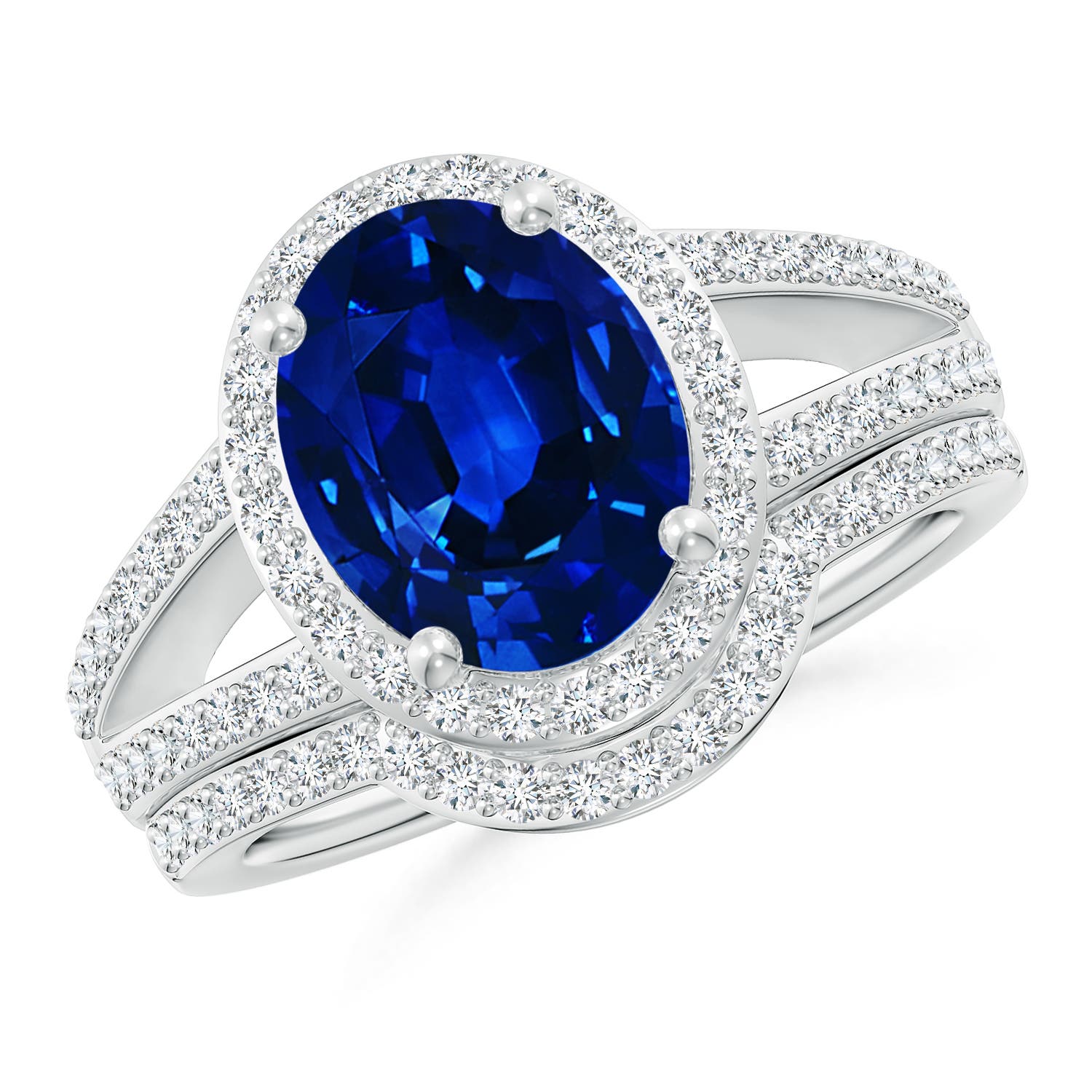Angara 3.3 Carats Sapphire and Diamond Split Shank Bridal Set in Platinum