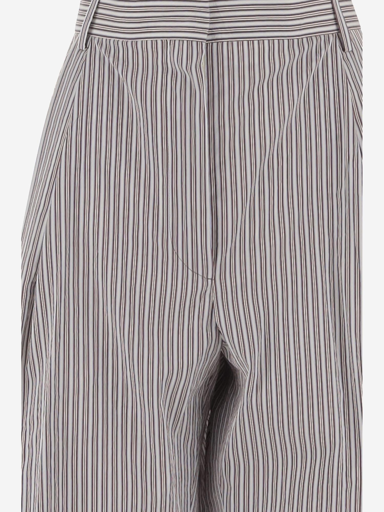 Striped Cotton-Silk Trousers — Gray