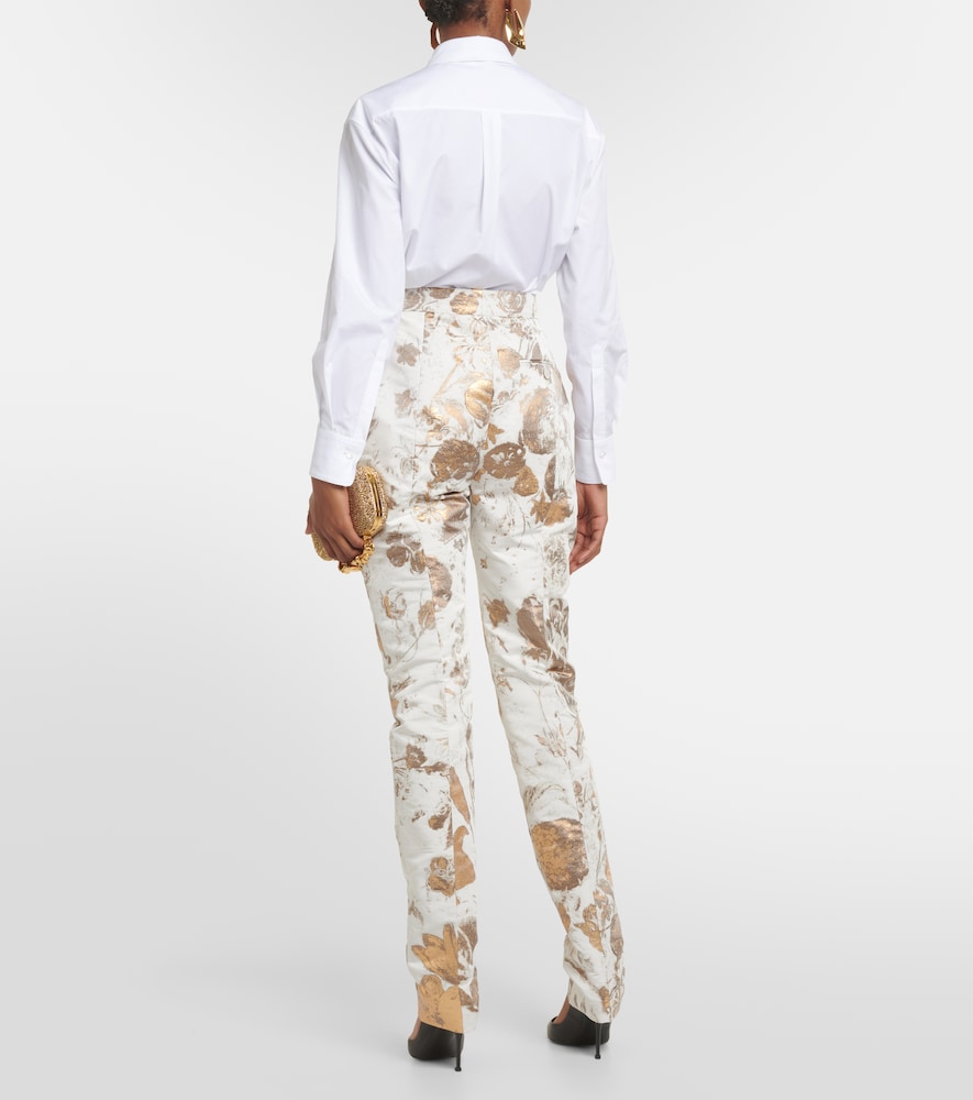 High-rise brocade slim pants