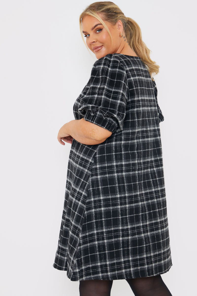 Brushed Check Balloon Sleeve Swing Dress