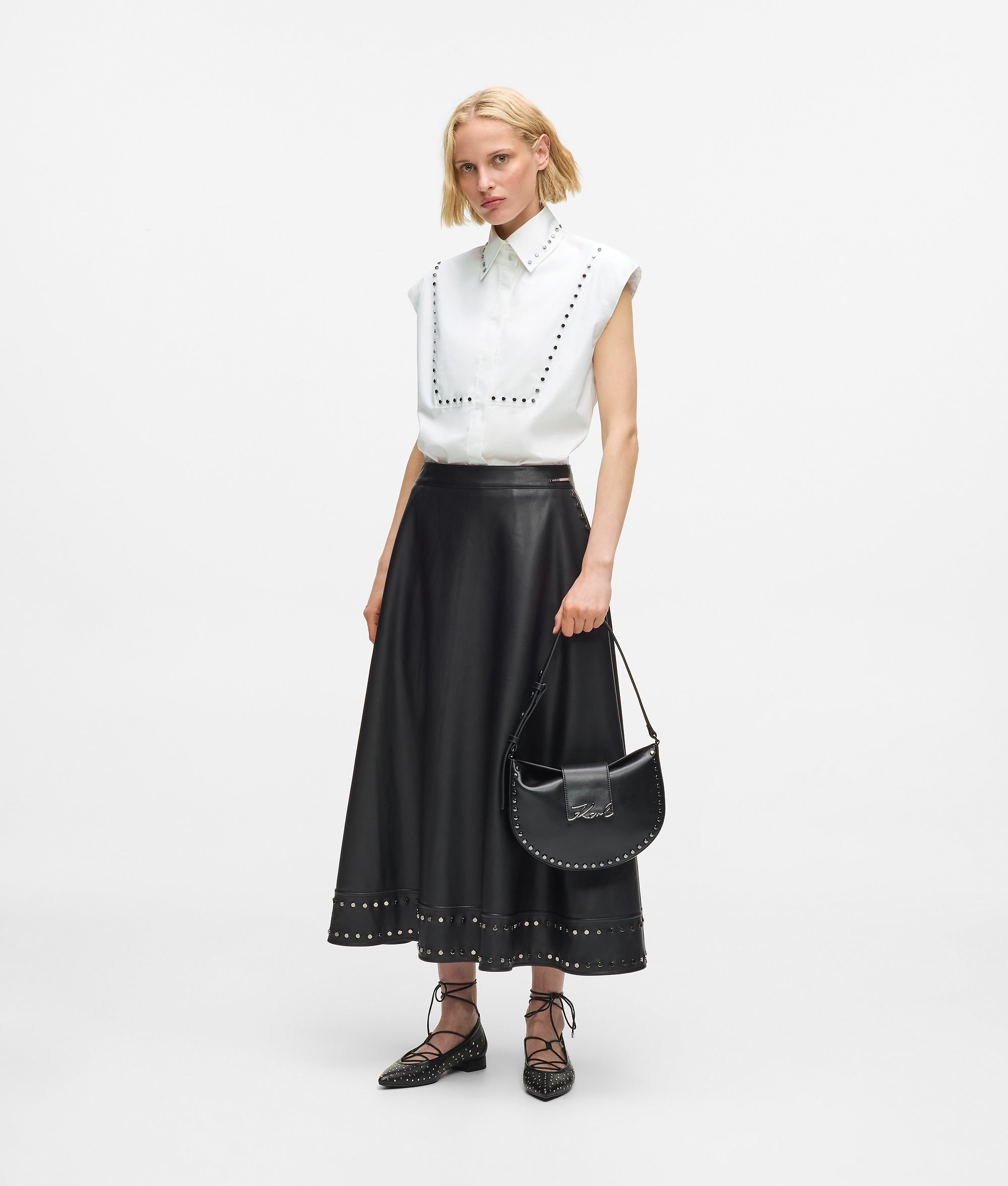 Karl Lagerfeld - Popeline-hemd Mit Nieten, Damen, Weiss, Größe