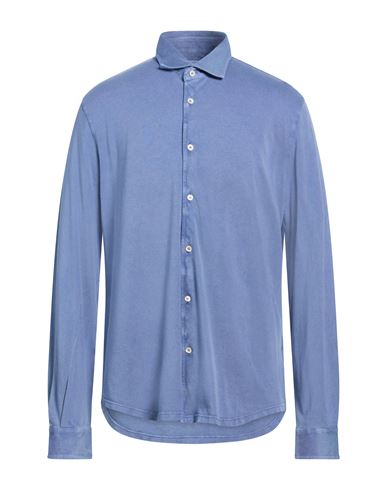 Man Shirt Slate blue Size 46 Cotton