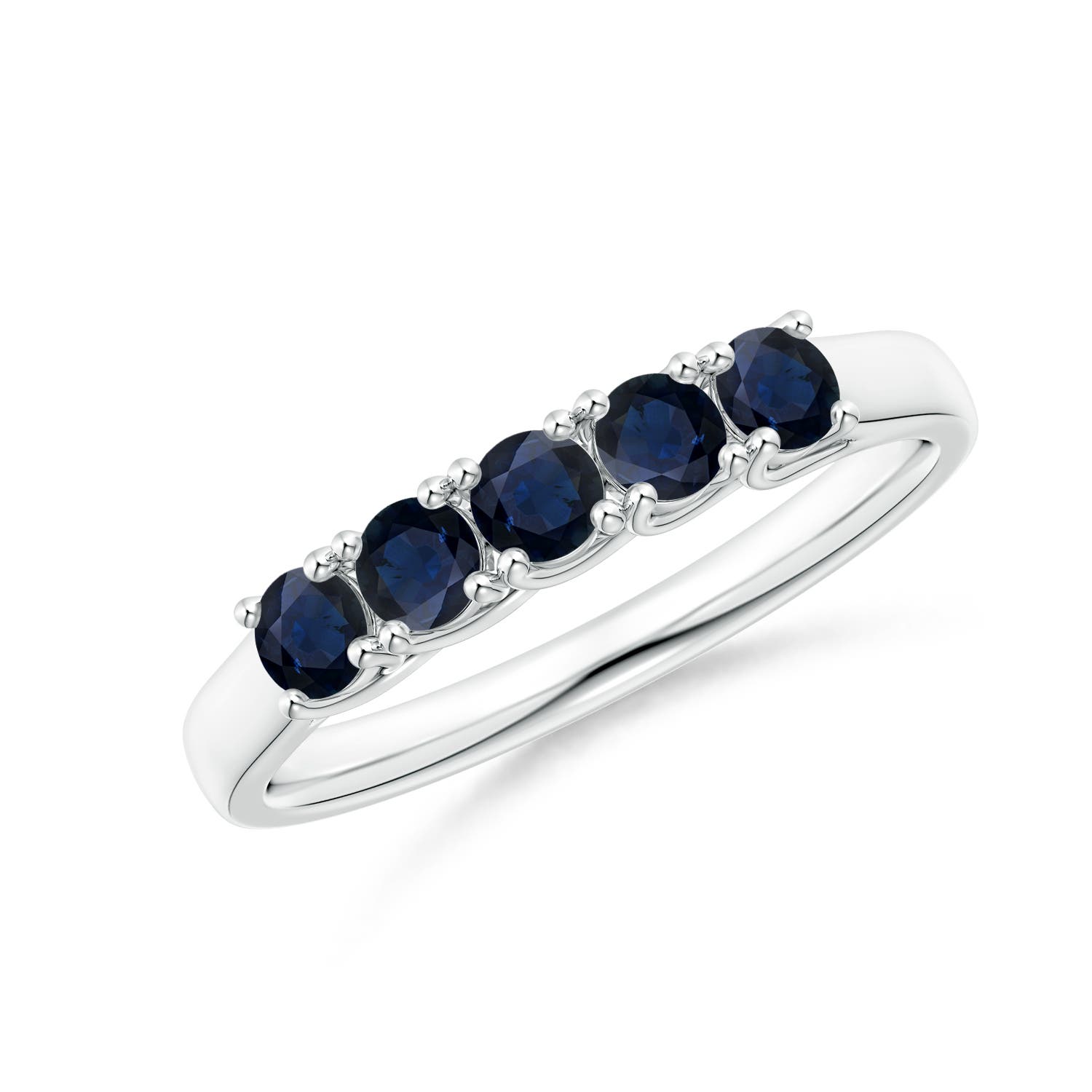 Angara 0.6 Carat Half Eternity Five Stone Blue Sapphire Wedding Band in 18K White Gold
