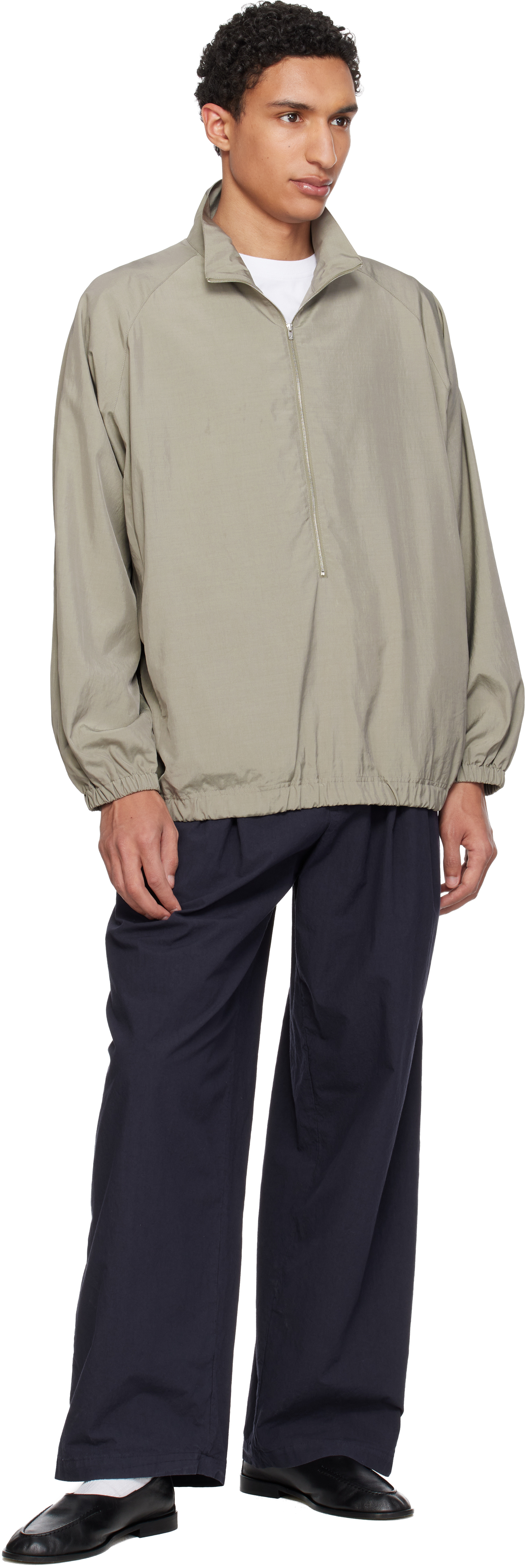 Khaki Silk Nylon 3/4 Zip Pullover Jacket