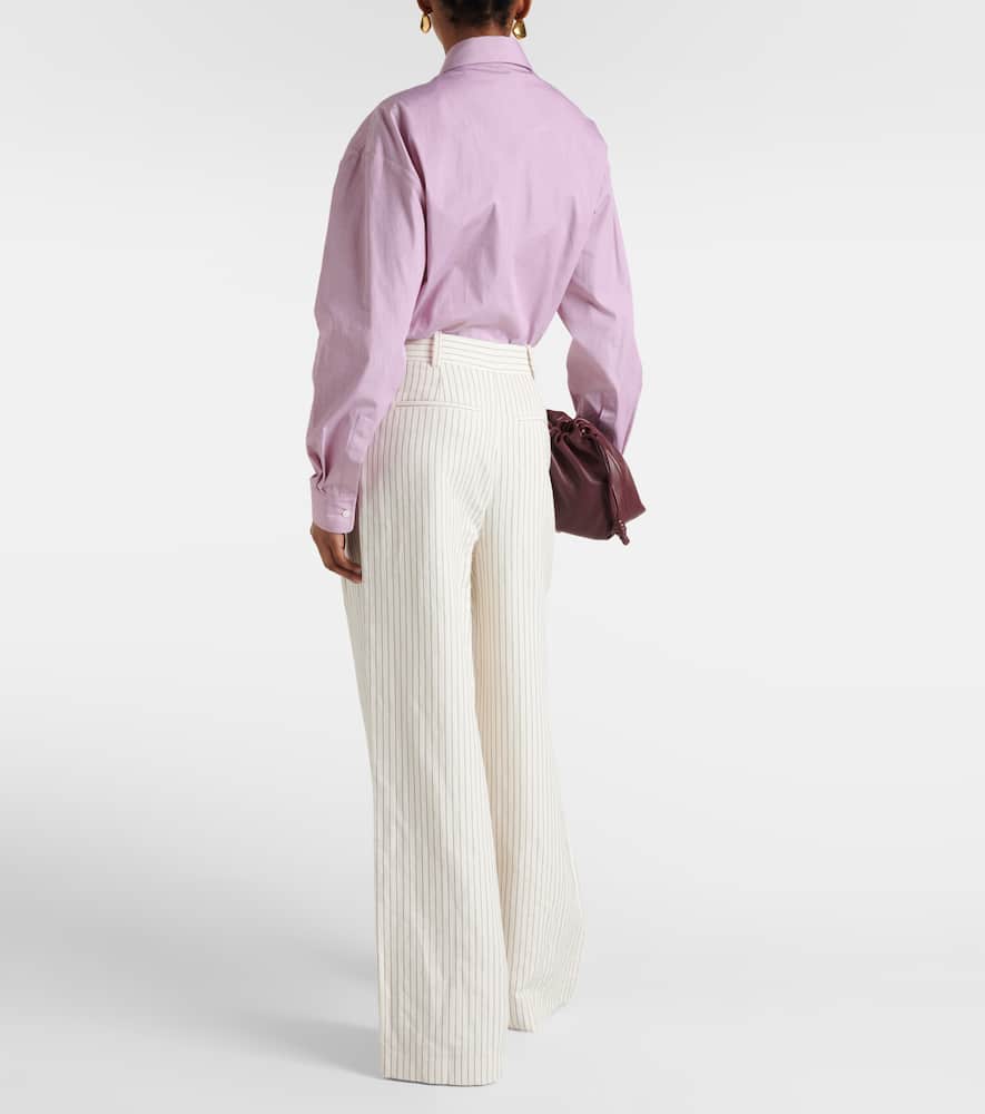 Mid-rise cotton and linen wide-leg pants