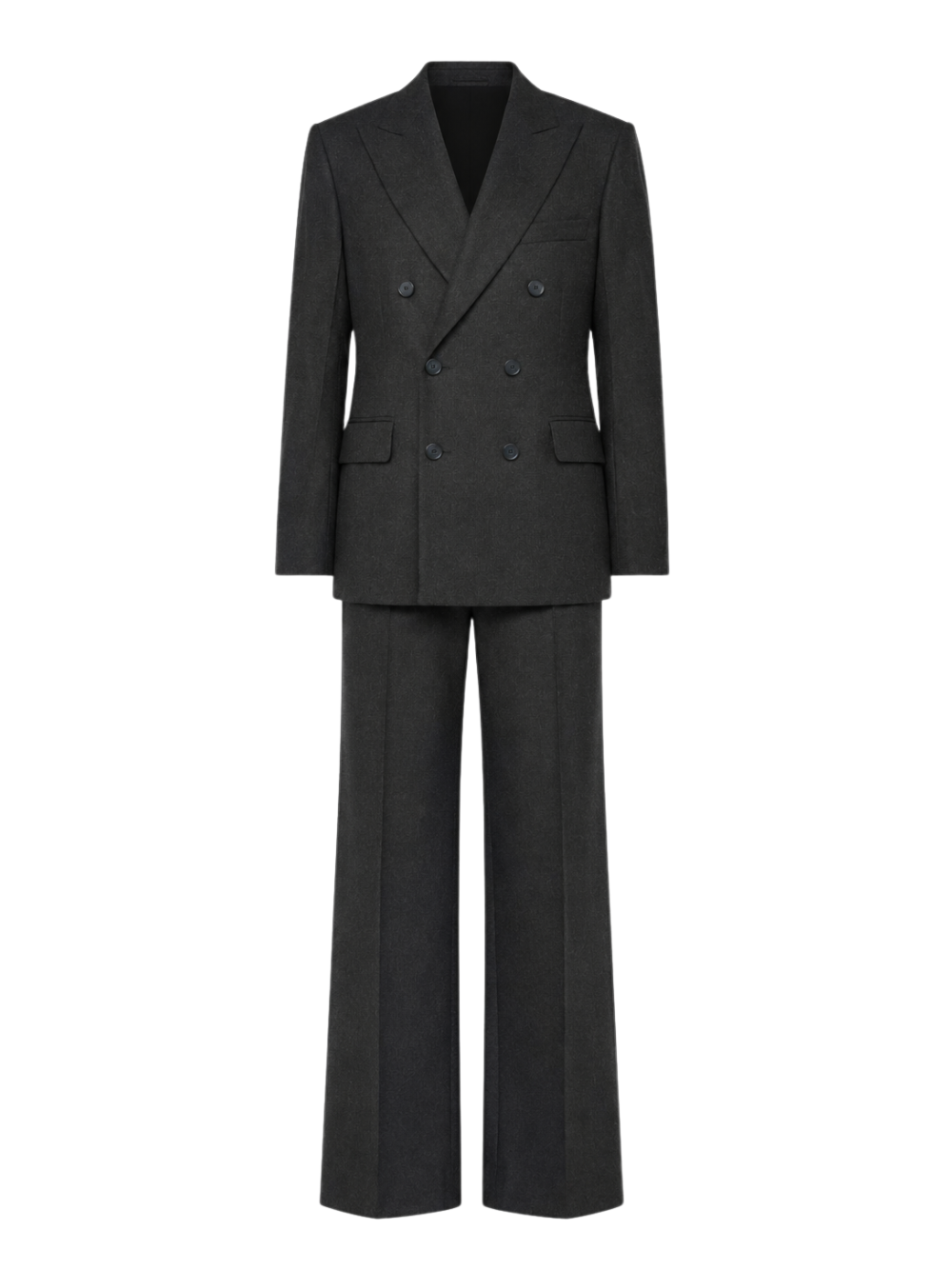 Double-Breasted Wool Pant Suit — Gray