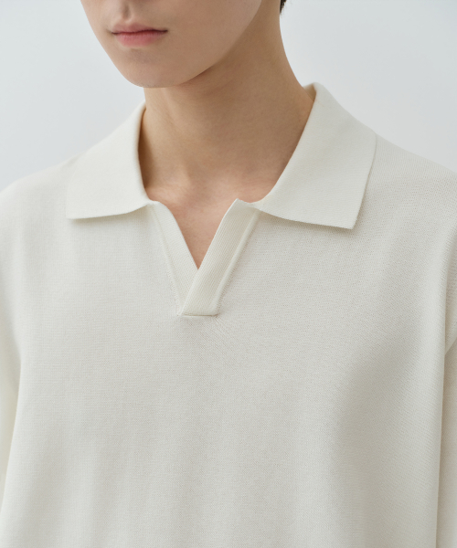Washable Supima Cotton Slit Neck Knitted Polo Shirt