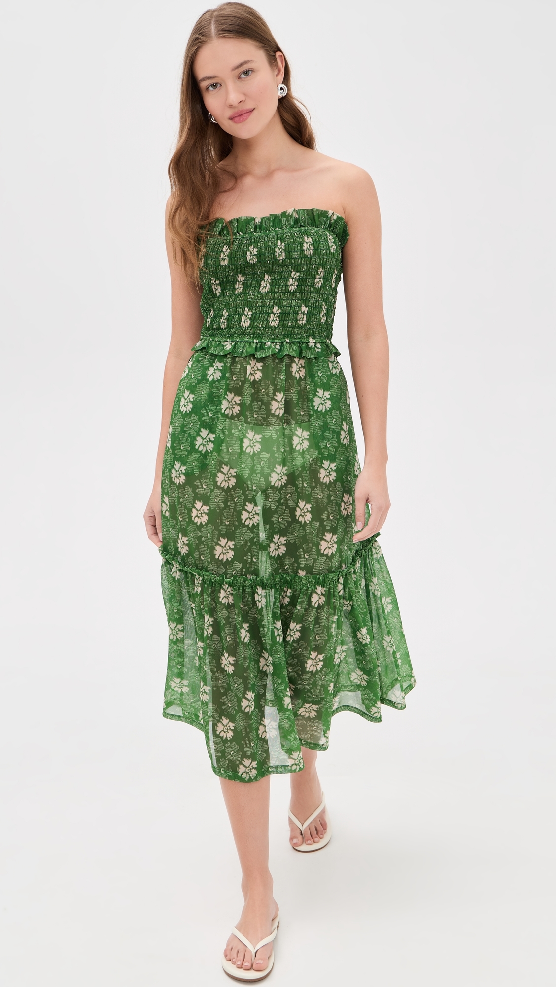 Gloria Print Smocked Dress Green