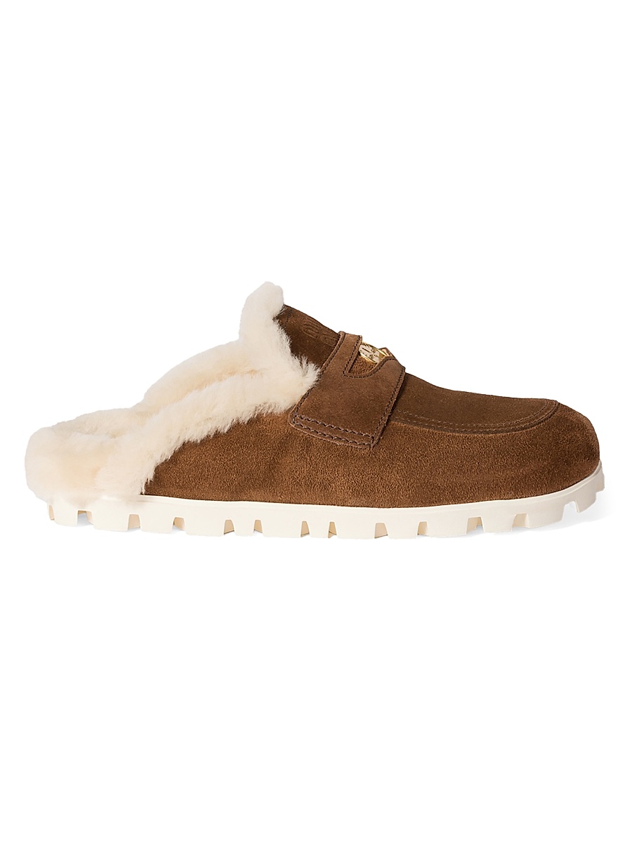 Women's Suede Shearing Mules - Brown