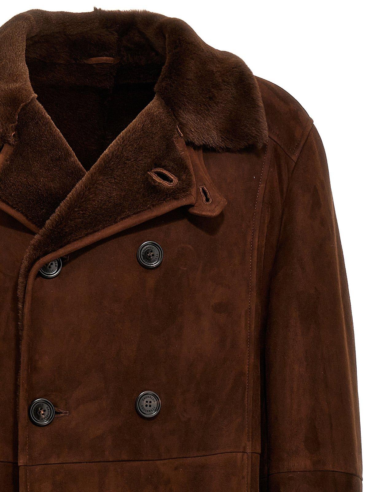 Double-breasted lambskin coat - Brown