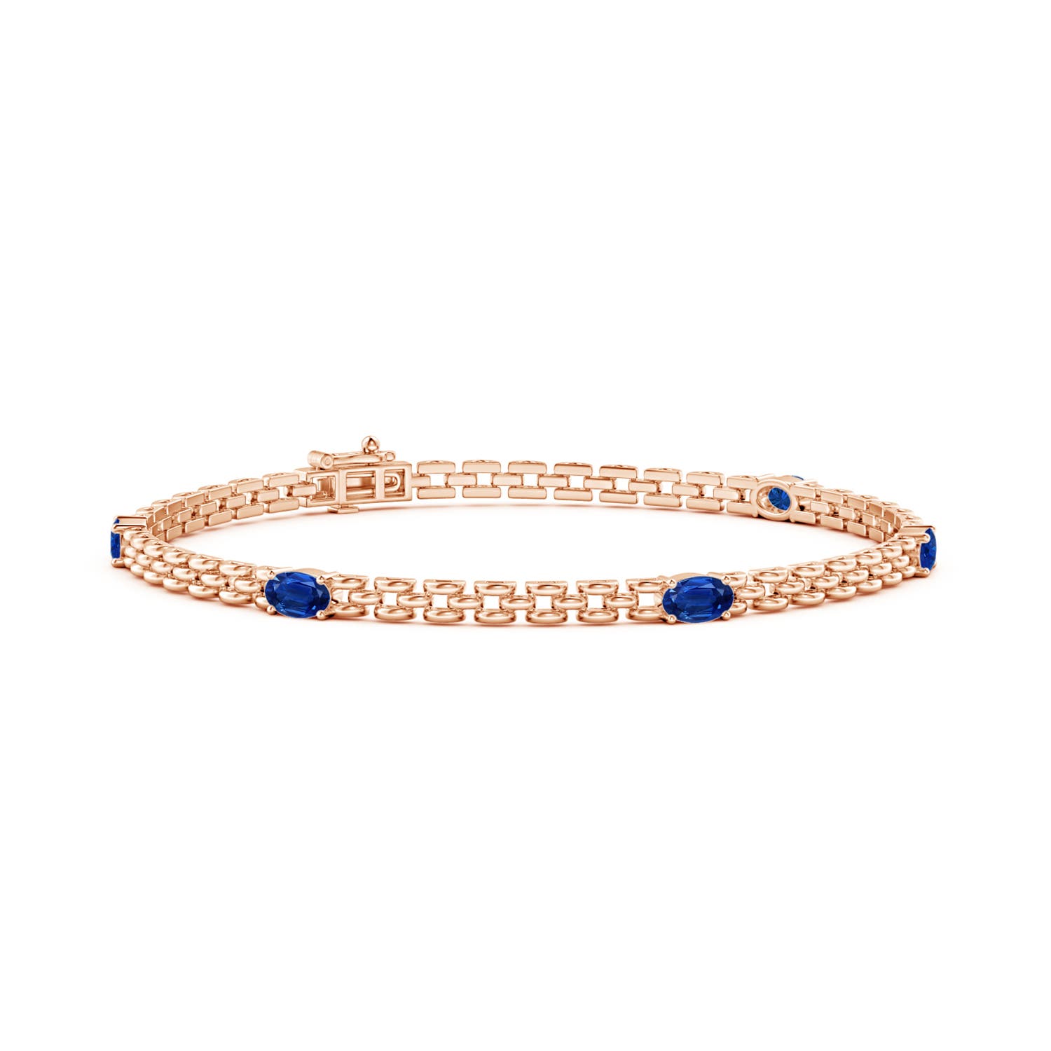 Angara 1.5 Carats Five Stone Oval Sapphire Station Link Bracelet in 14K Rose Gold