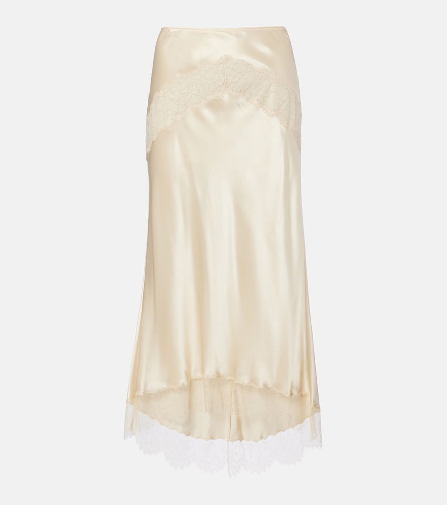 Lace-trimmed silk-blend satin slip skirt