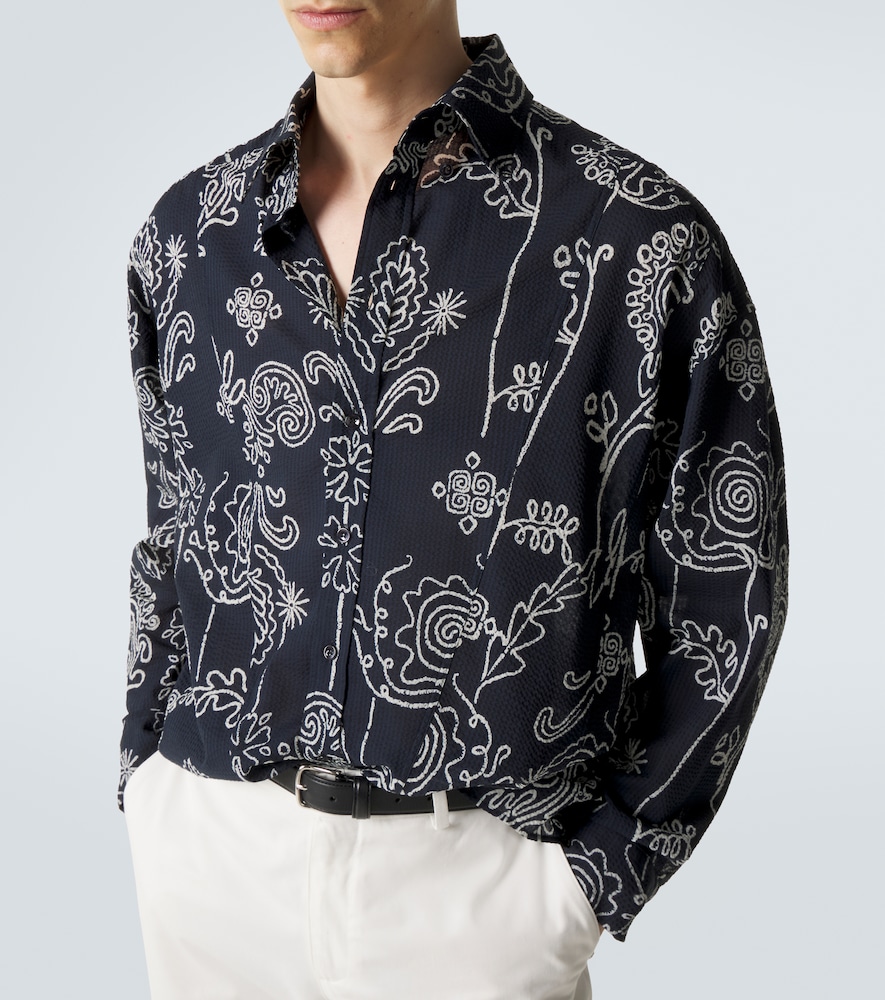 Printed cotton seersucker shirt