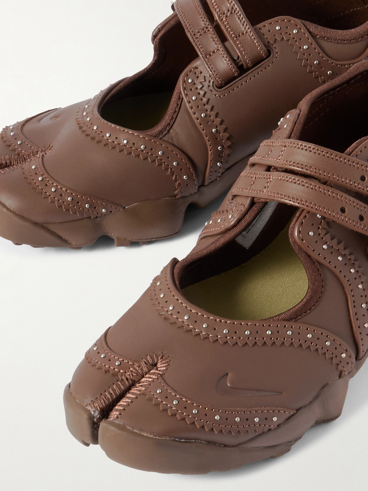 Air Rift Embellished Leather Split-toe Sneakers - Brown