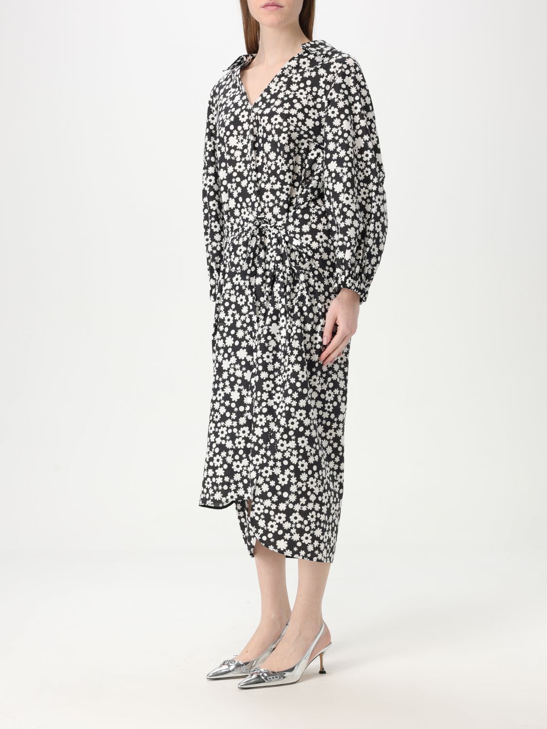 Floral-print midi dress - Black