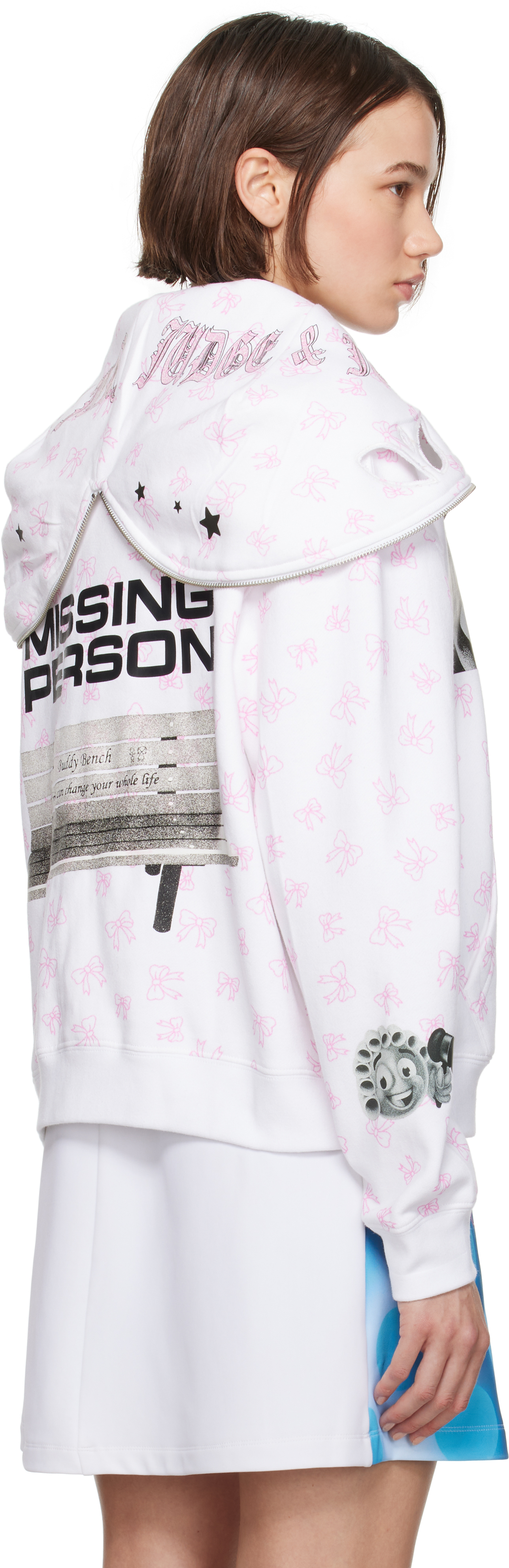 Ashley Williams White 'Missing Person' Butterfly Hoodie