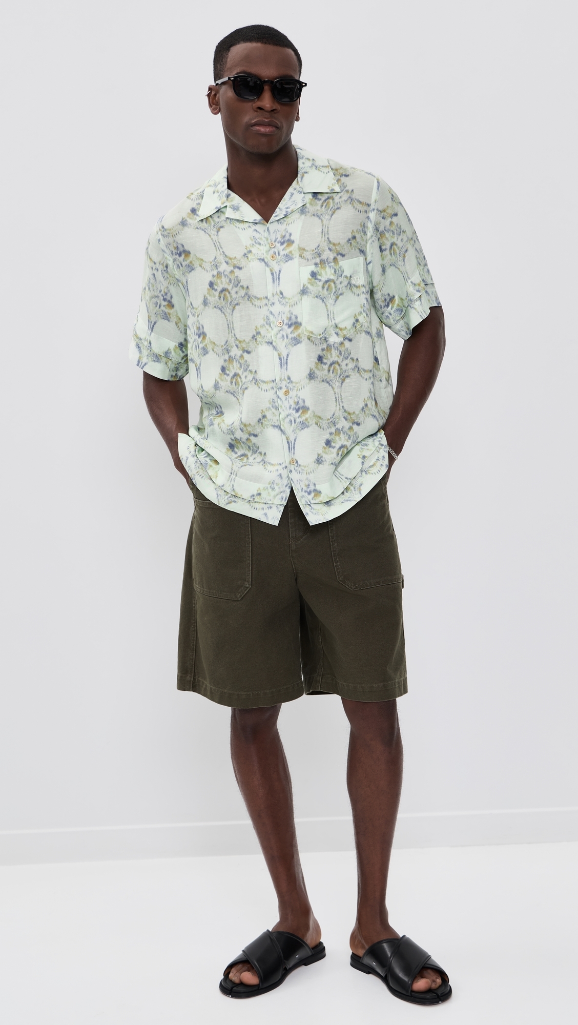 Lotus Bowling Shirt Pale Teal/Olive/Lavender
