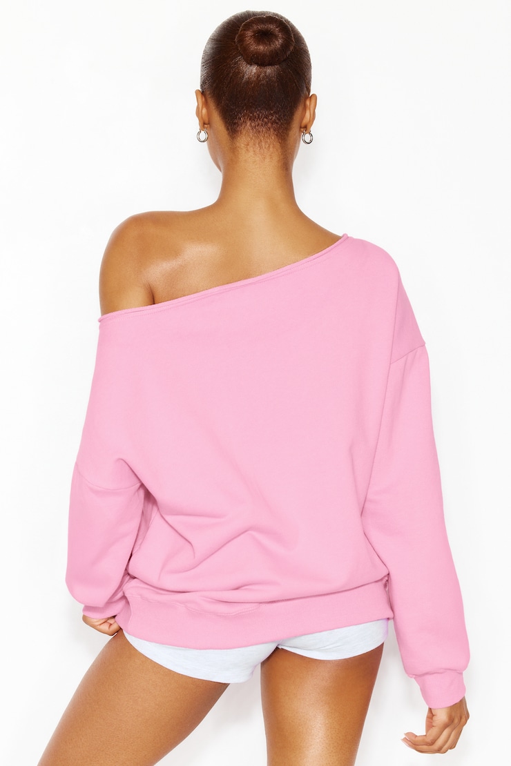 SoftTerry™ Off Shoulder Sweatshirt - Pink - Women Clothing