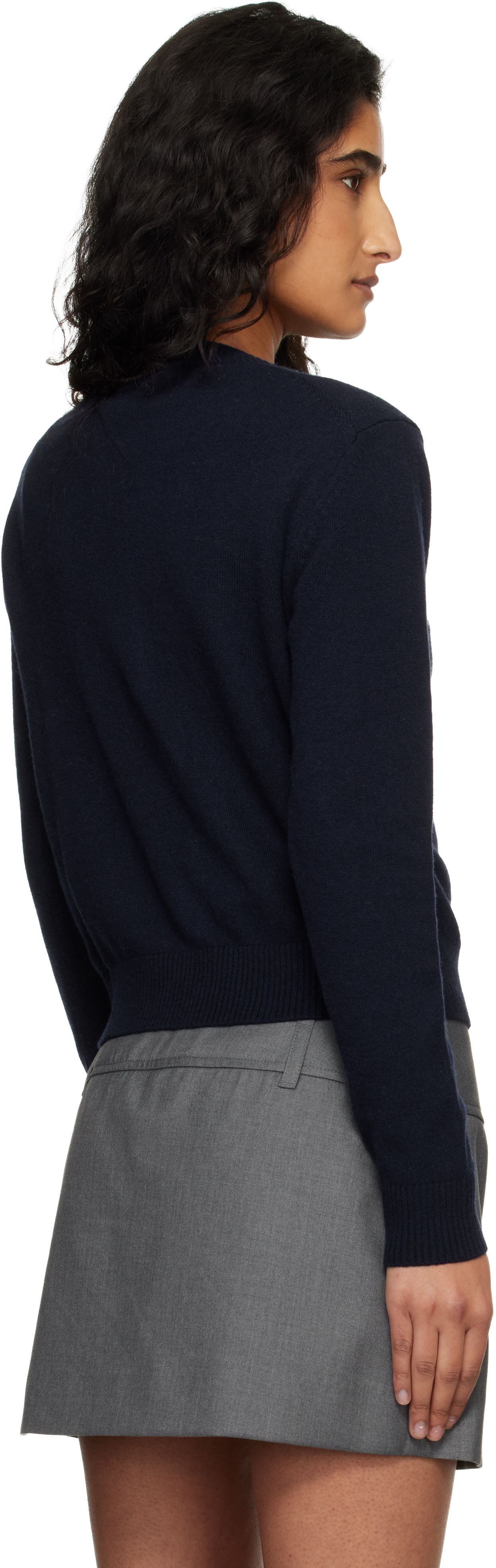 Navy Essential Crewneck Knit Cardigan