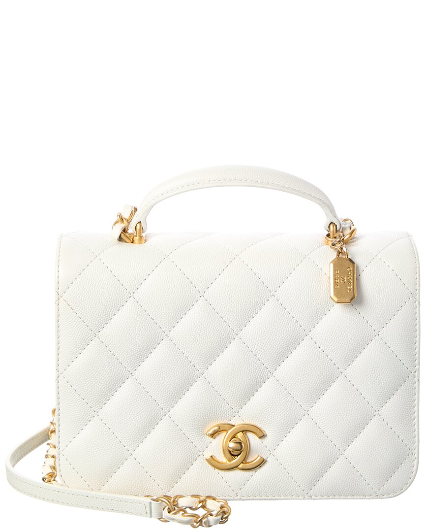 White Caviar Quilted Leather Mini Top Handle Flap (Authentic Pre-Loved)