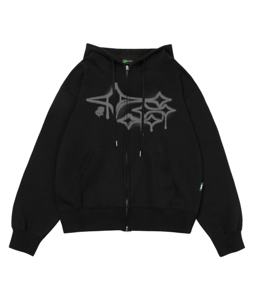 Graffiti star print two-way hooded zip-up black