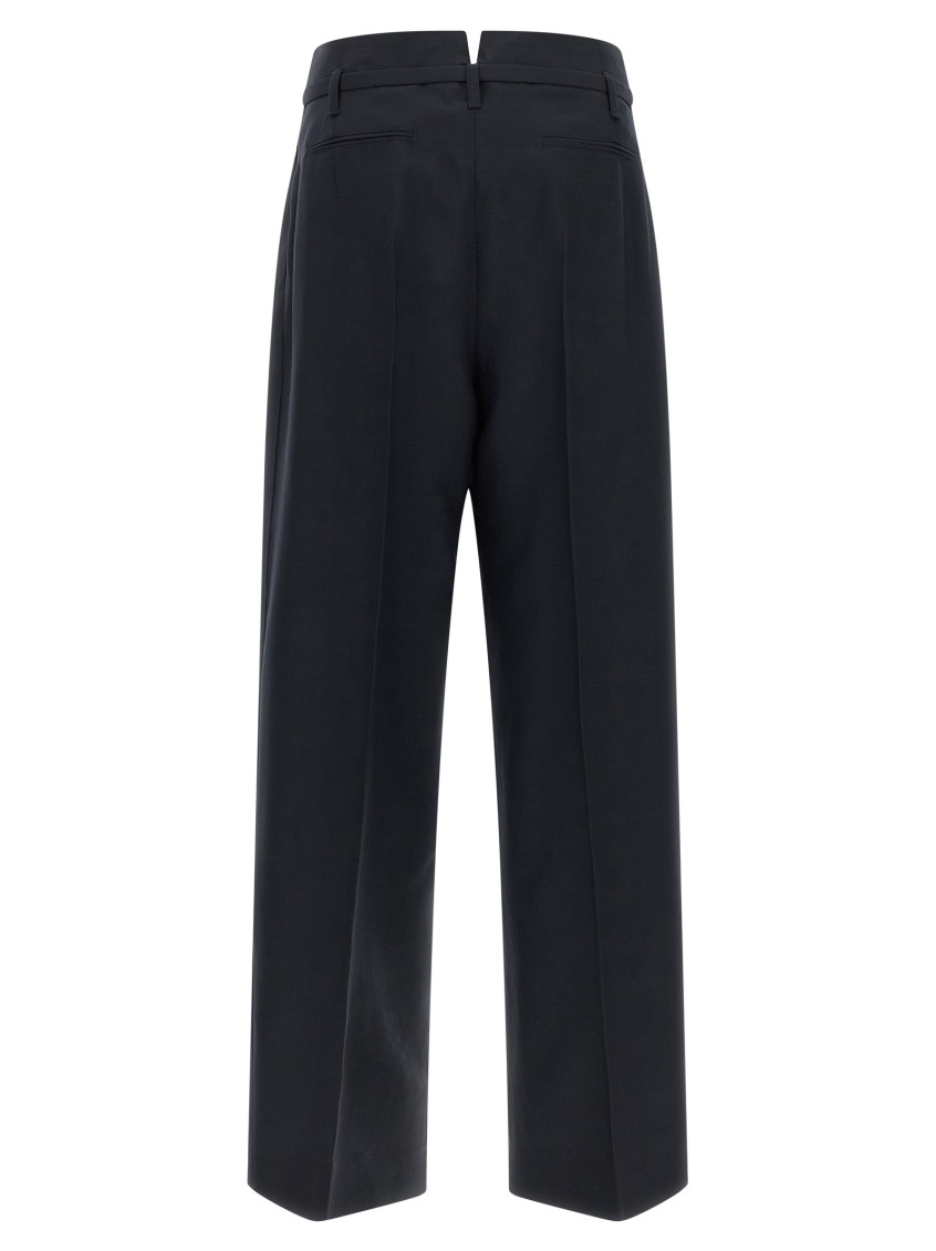 Prada - wool blend pleated palazzo pant belt loop