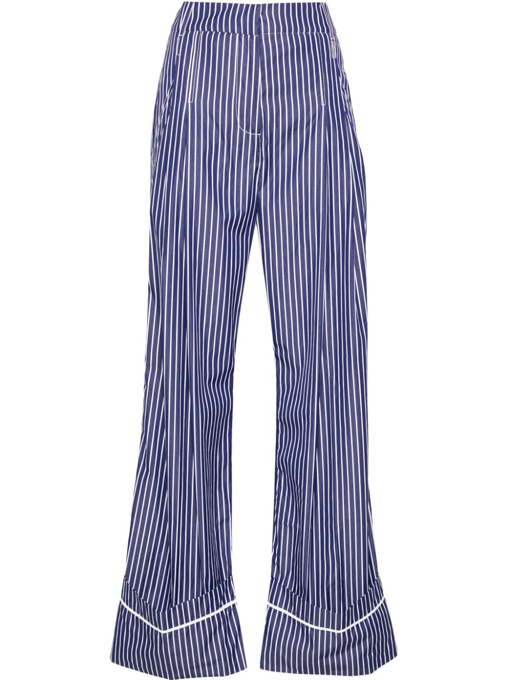 Pleat-detail striped trousers - Blue