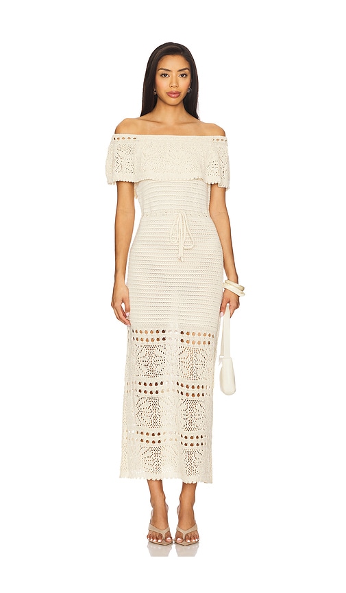 Line & Dot Wilda Crochet Sweater Dress in Ecru.  S also in