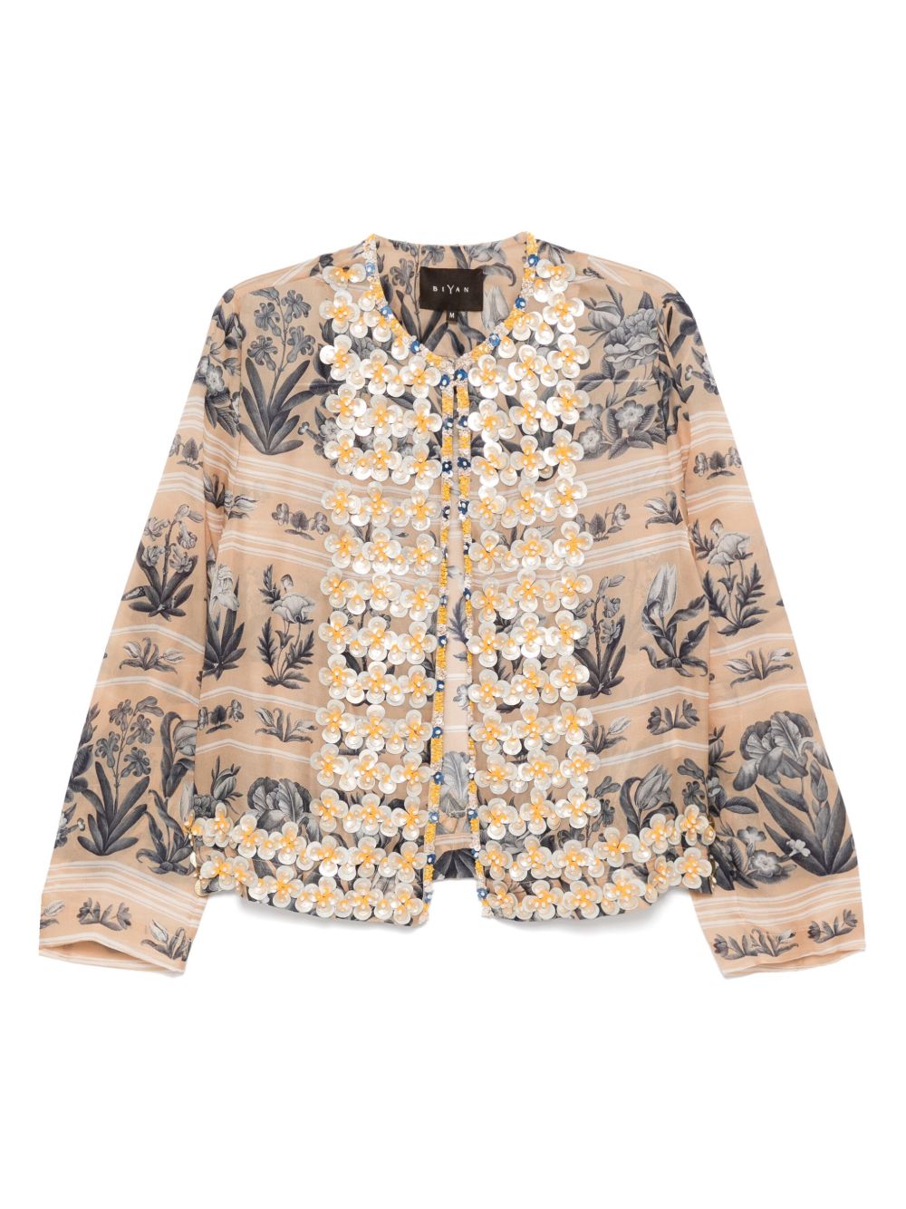 Embellished printed cropped jacket - Brown