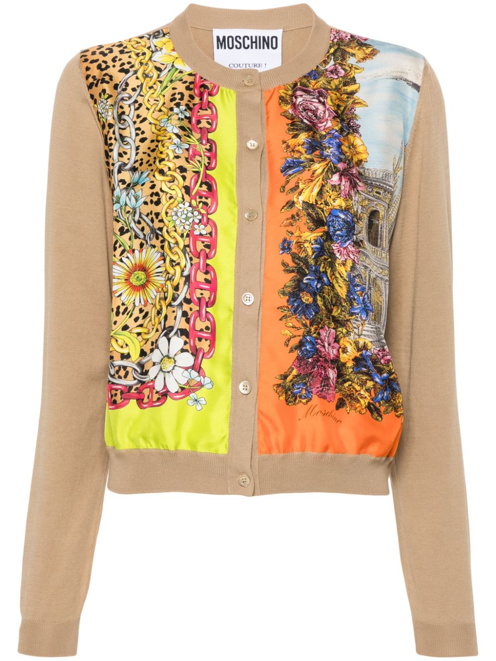 Silk-panelled cotton cardigan - Neutrals