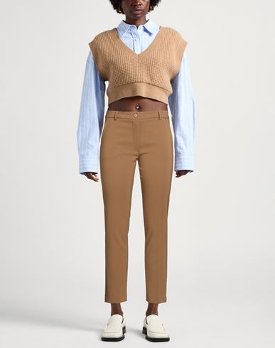 Gm Woman Pants Camel Size 10 Polyester, Elastane