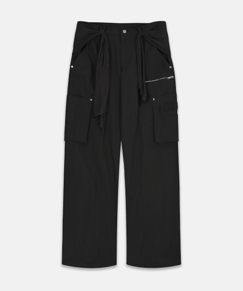 MIXED LAYERED TIE JOGGER PANTS BLACK