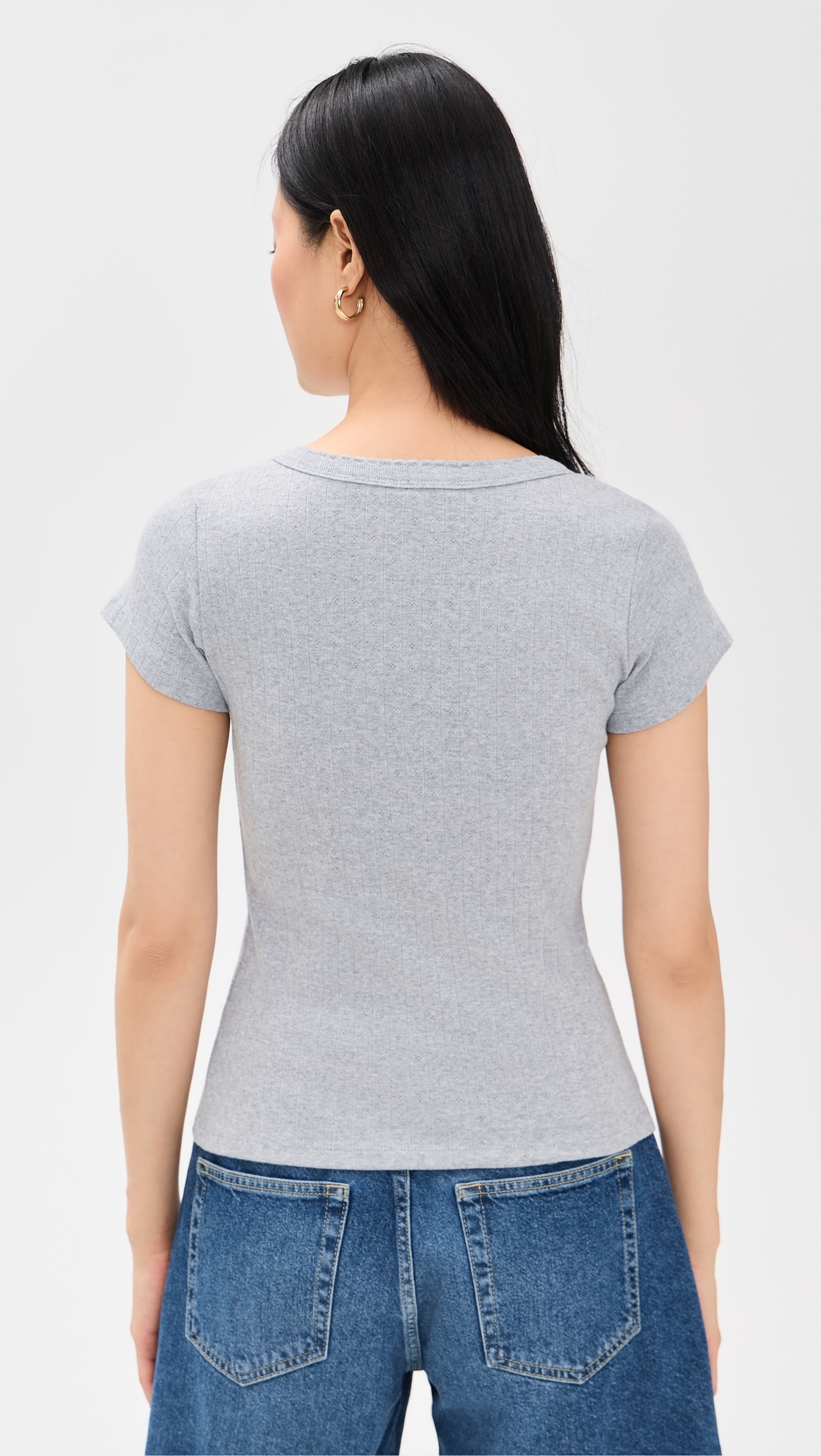 Marea Pointelle Crew Neck Tee Grey