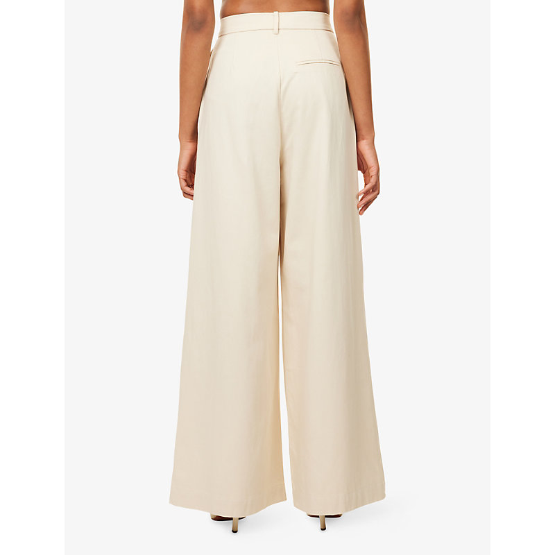 Womens High-Rise Wide-Leg Cotton-Blend Trousers